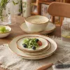 Beige ceramic pinecone pattern tableware set, a simple home-style combination of bowls, plates, spoons and chopsticks details Picture